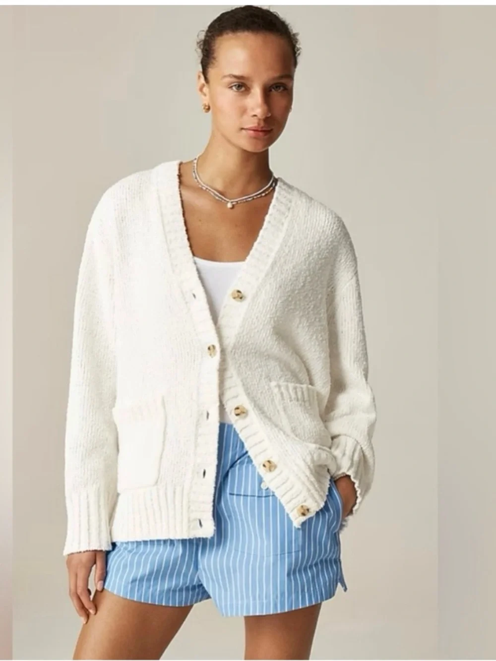 J. Crew Women’s Marina V-neck Knit Relaxed Fit Cardigan Button Front Medium